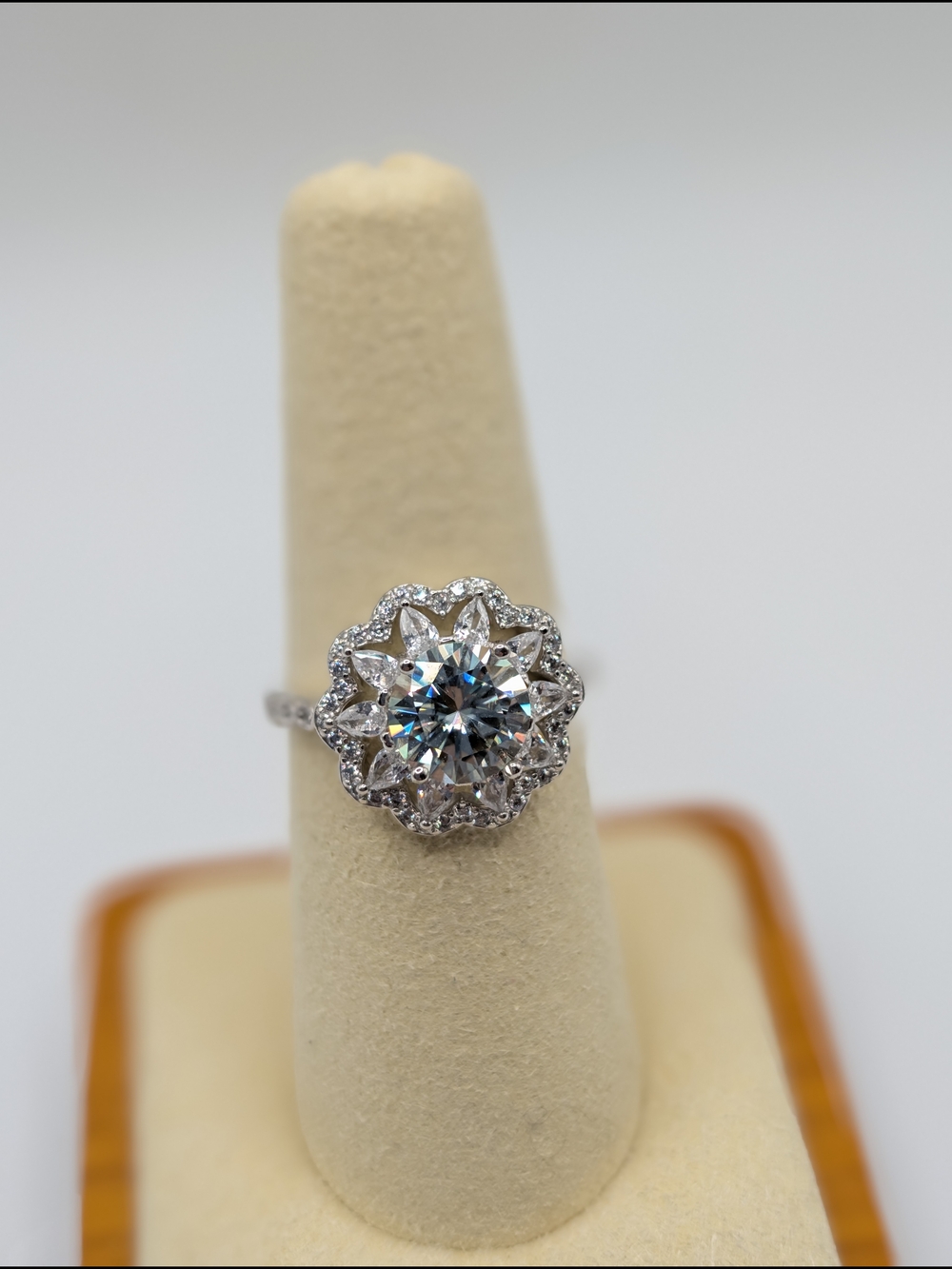 2ct D Color Moissanite Flower Halo Ring GRA Certified